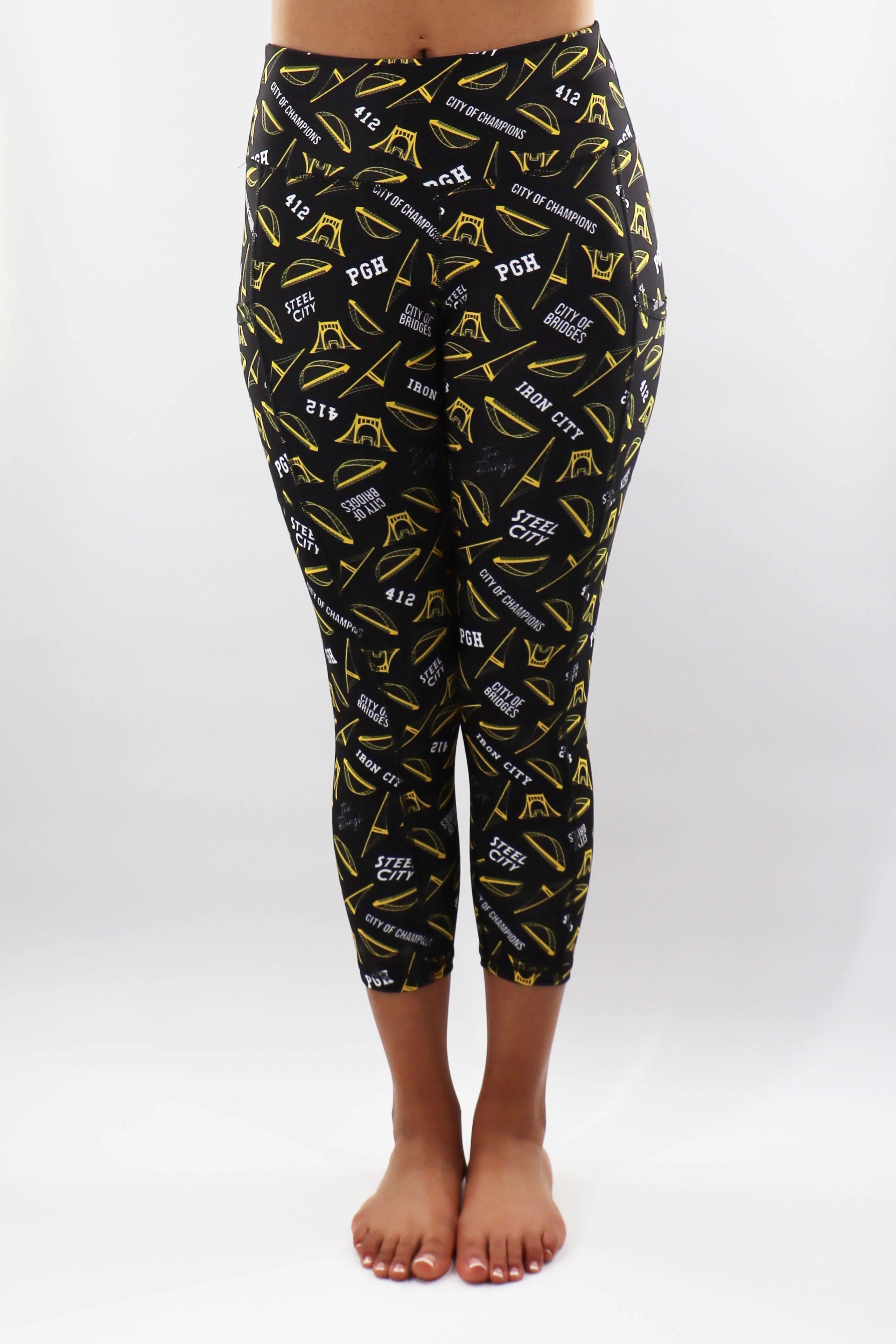 3017 - The Pittsburgh Hometown" Perfect Pocket Capri - Black & Gold Print - FINAL SALE