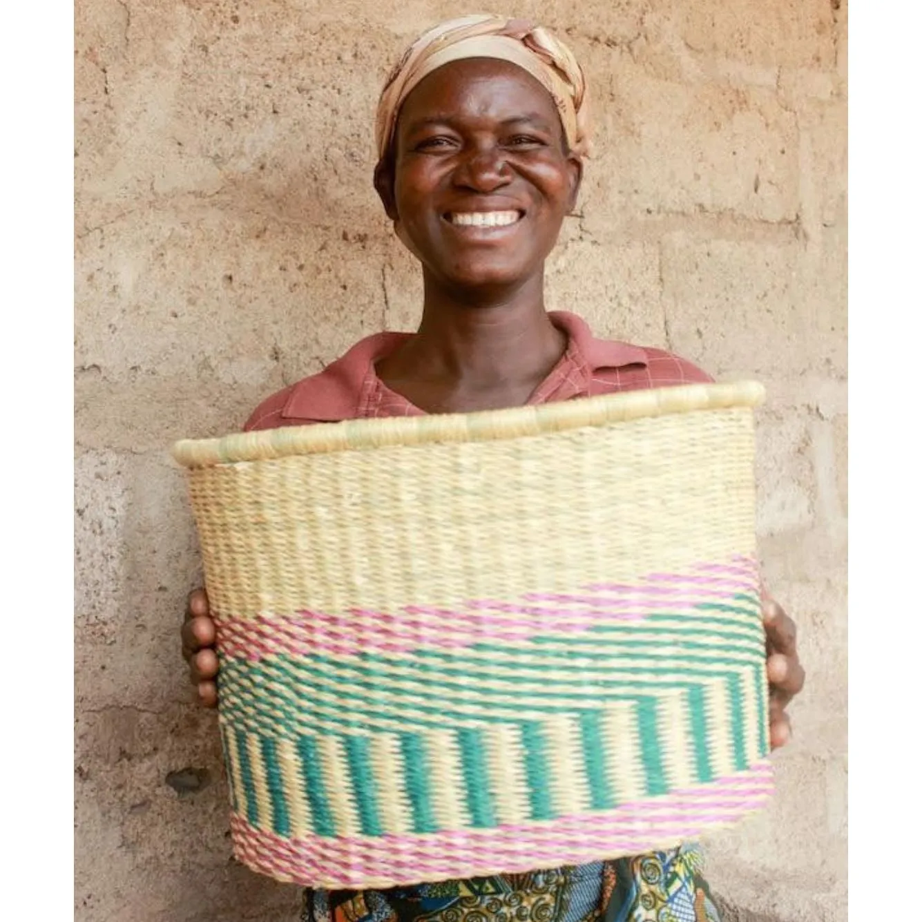Apana Handcrafted Pink/Turquoise Bike Basket