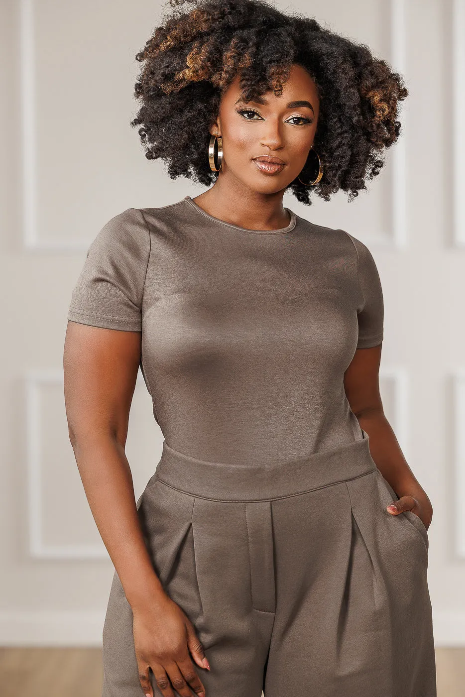 Baily Round Neck Bodysuit - Mink
