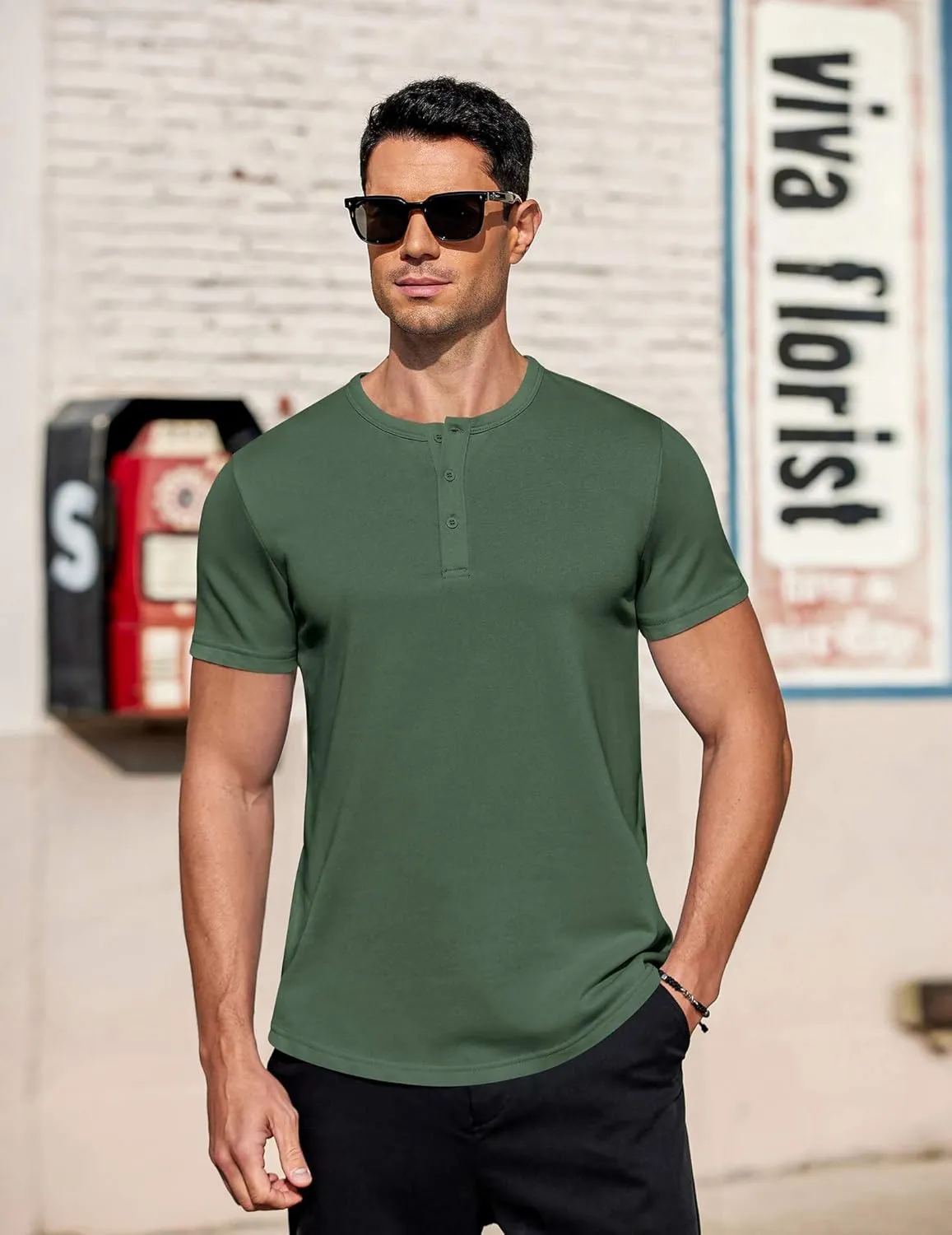 COOFANDY Men's Casual Henley T-Shirts Summer Short Sleeve Cotton Shirts Basic Button Tee Tops