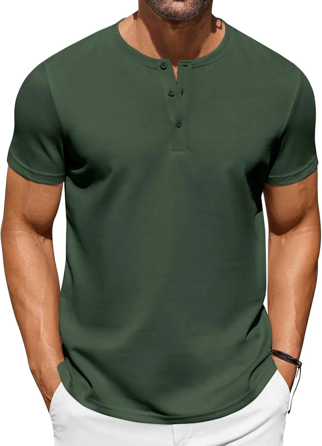 COOFANDY Men's Casual Henley T-Shirts Summer Short Sleeve Cotton Shirts Basic Button Tee Tops
