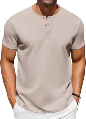 COOFANDY Men's Casual Henley T-Shirts Summer Short Sleeve Cotton Shirts Basic Button Tee Tops