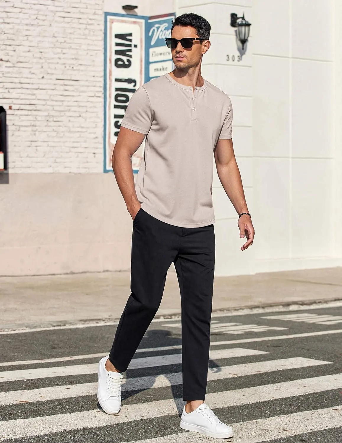 COOFANDY Men's Casual Henley T-Shirts Summer Short Sleeve Cotton Shirts Basic Button Tee Tops