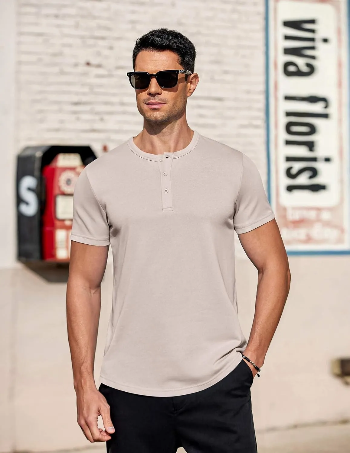 COOFANDY Men's Casual Henley T-Shirts Summer Short Sleeve Cotton Shirts Basic Button Tee Tops
