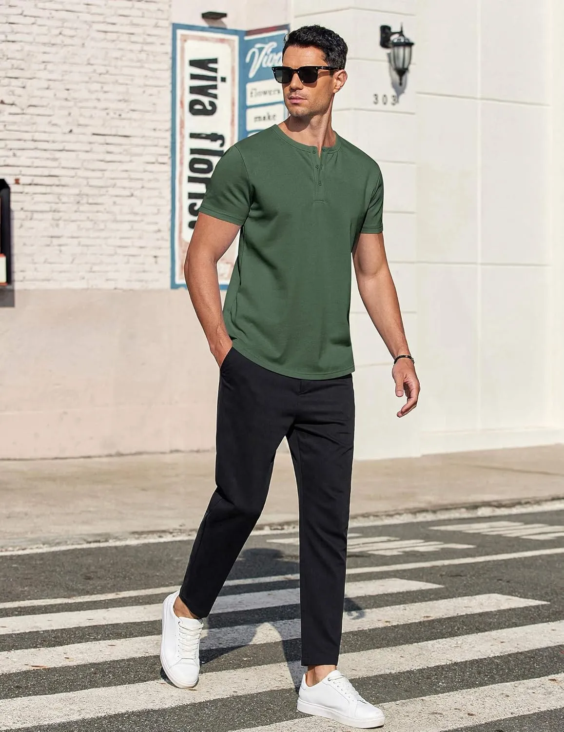 COOFANDY Men's Casual Henley T-Shirts Summer Short Sleeve Cotton Shirts Basic Button Tee Tops