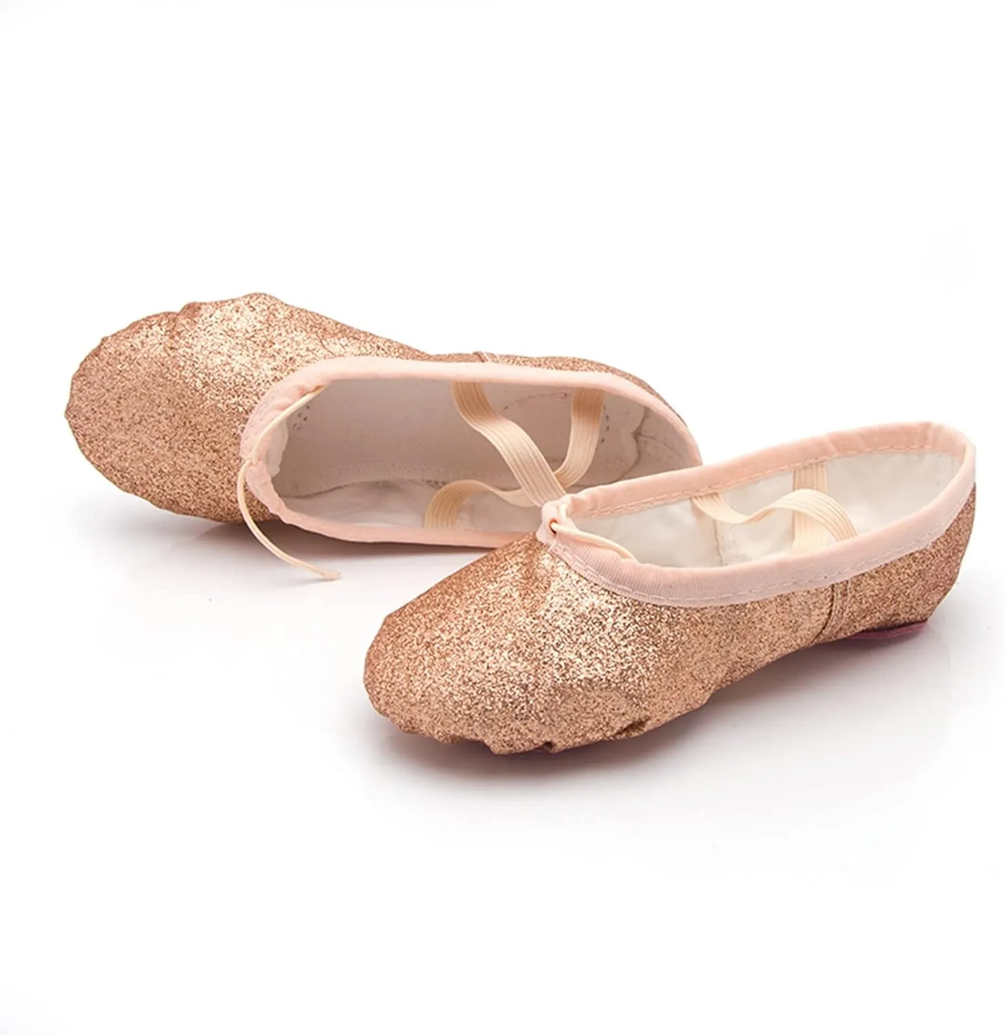 Girls Ballet Shoes Glitter Split-Sole Dance Slippers Toddler Kid Lightweight with Elastic Laces for Performance