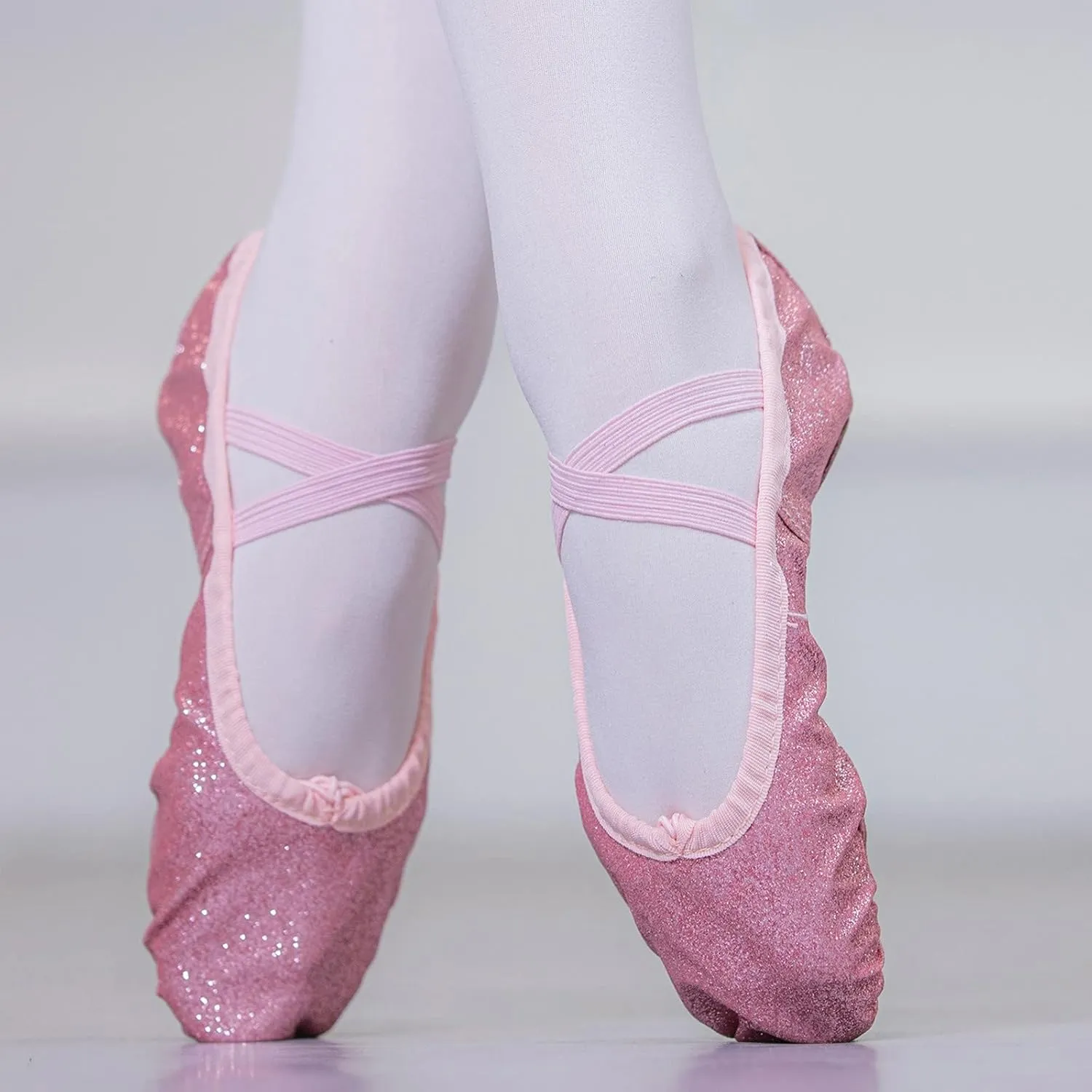 Girls Ballet Shoes Glitter Split-Sole Dance Slippers Toddler Kid Lightweight with Elastic Laces for Performance