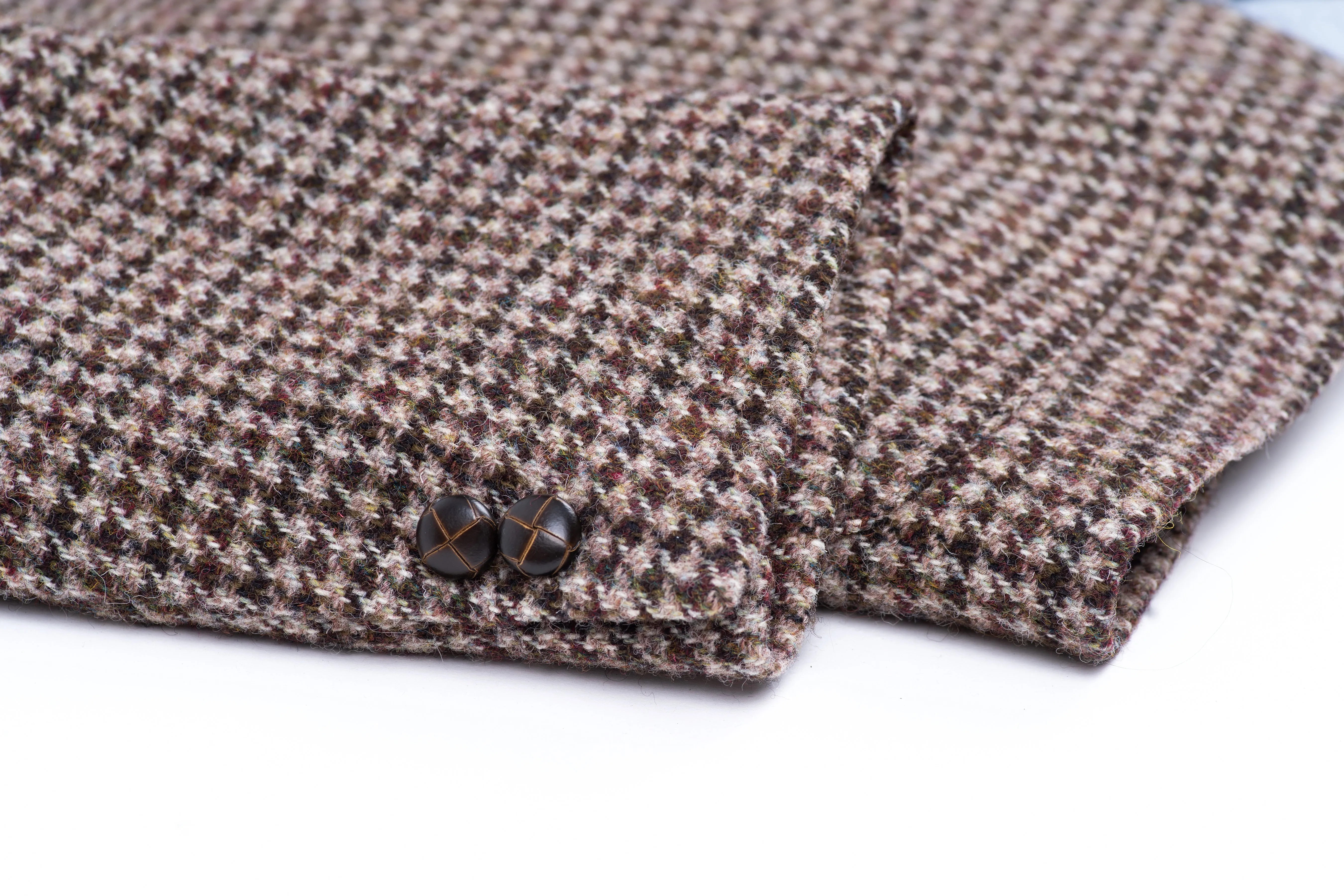 Harris Tweed Brown Houndstooth 2 Button Blazer Sport Coat, US 42L, EU 52L