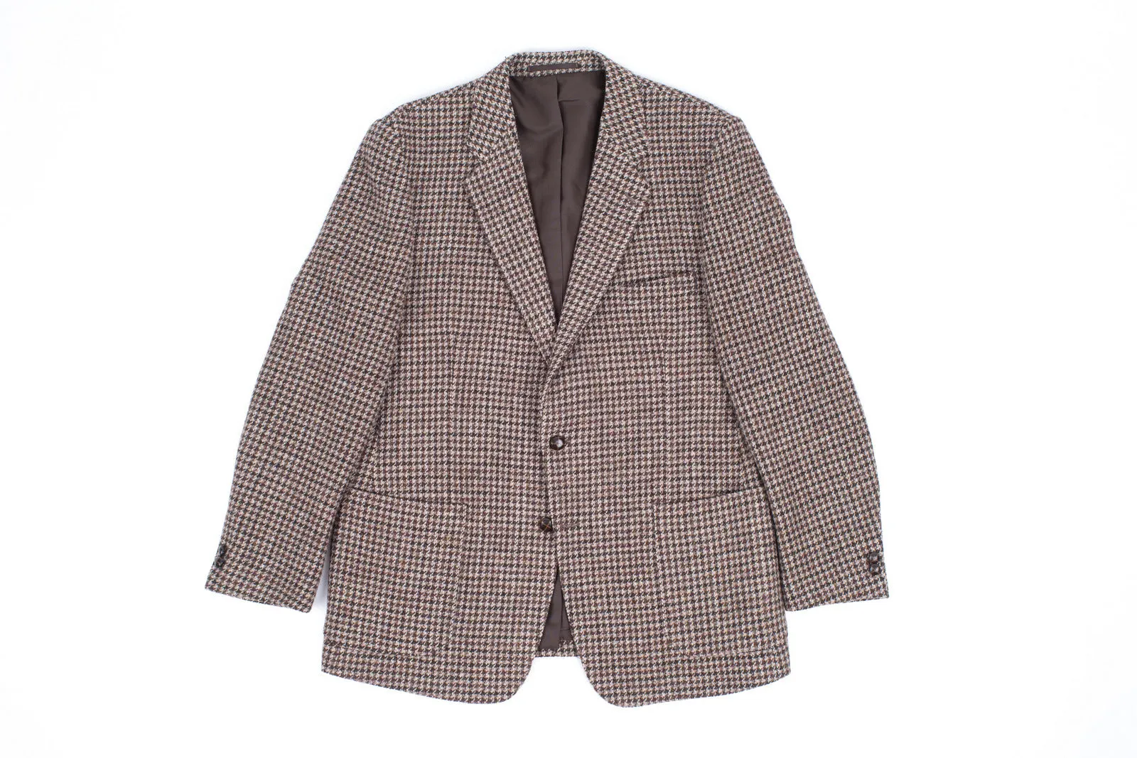 Harris Tweed Brown Houndstooth 2 Button Blazer Sport Coat, US 42L, EU 52L