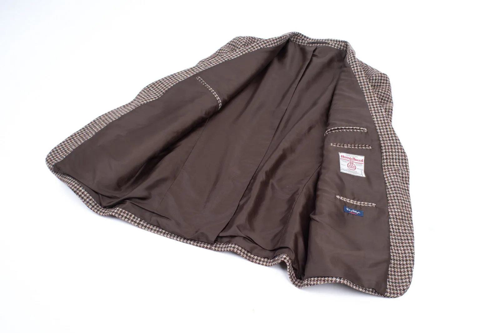 Harris Tweed Brown Houndstooth 2 Button Blazer Sport Coat, US 42L, EU 52L
