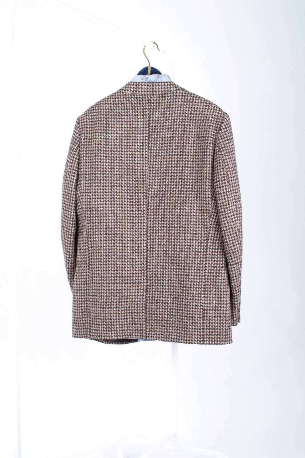 Harris Tweed Brown Houndstooth 2 Button Blazer Sport Coat, US 42L, EU 52L