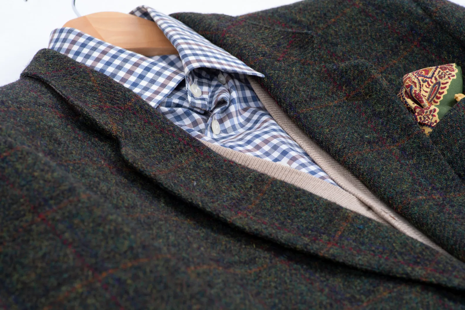 Harris Tweed Plaid Forest Green 2 Button Blazer Sport Coat, US 42R, EU 52