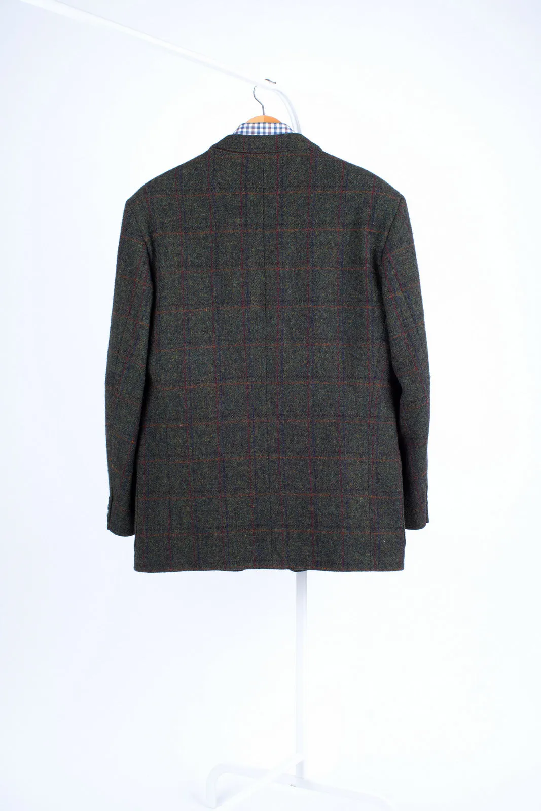 Harris Tweed Plaid Forest Green 2 Button Blazer Sport Coat, US 42R, EU 52