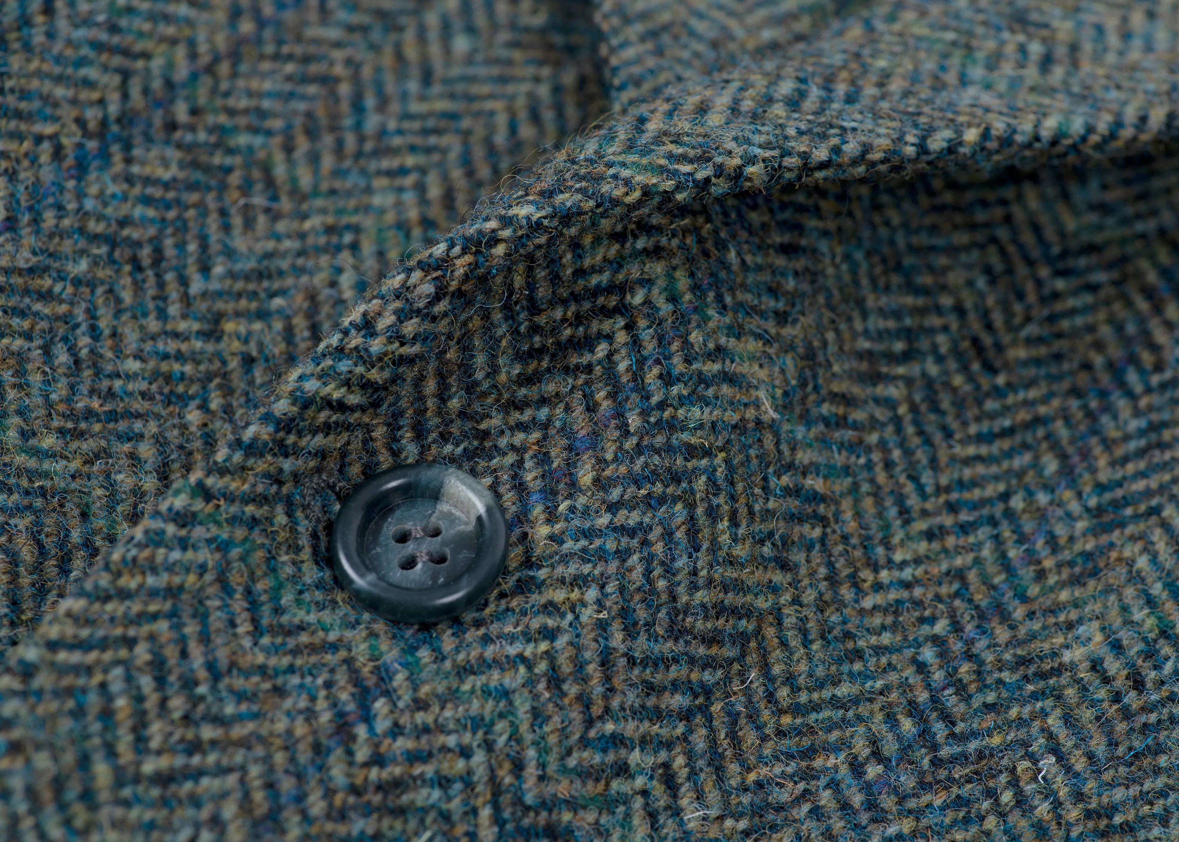 Harris Tweed Plaid Herringbone Green 2 Button Blazer, US 38S, EU 24