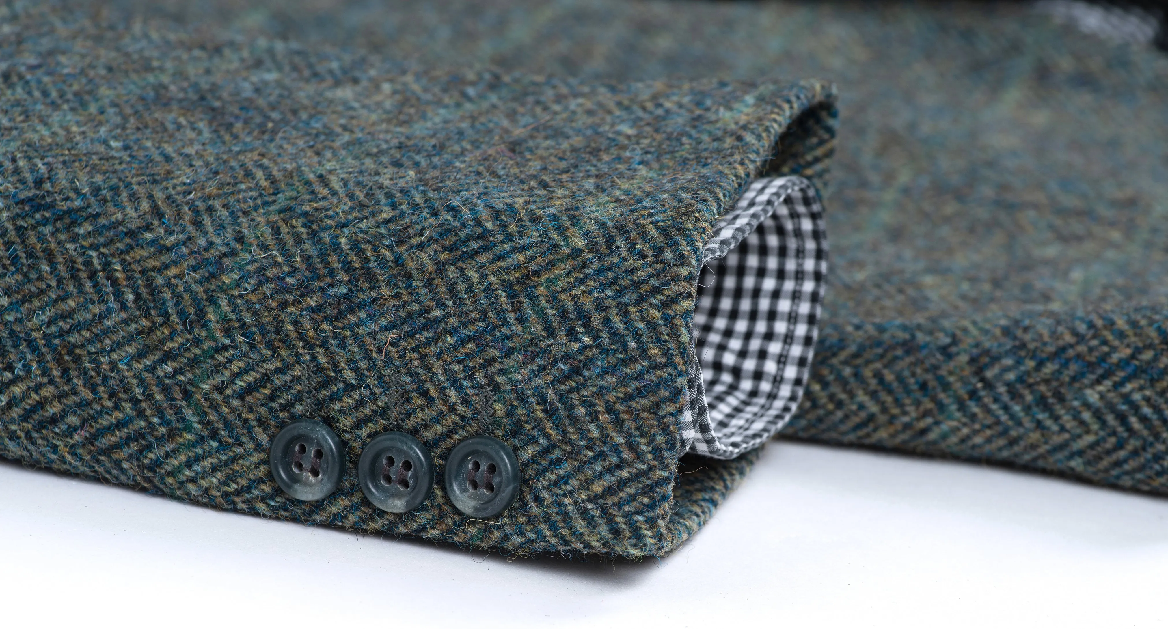 Harris Tweed Plaid Herringbone Green 2 Button Blazer, US 38S, EU 24