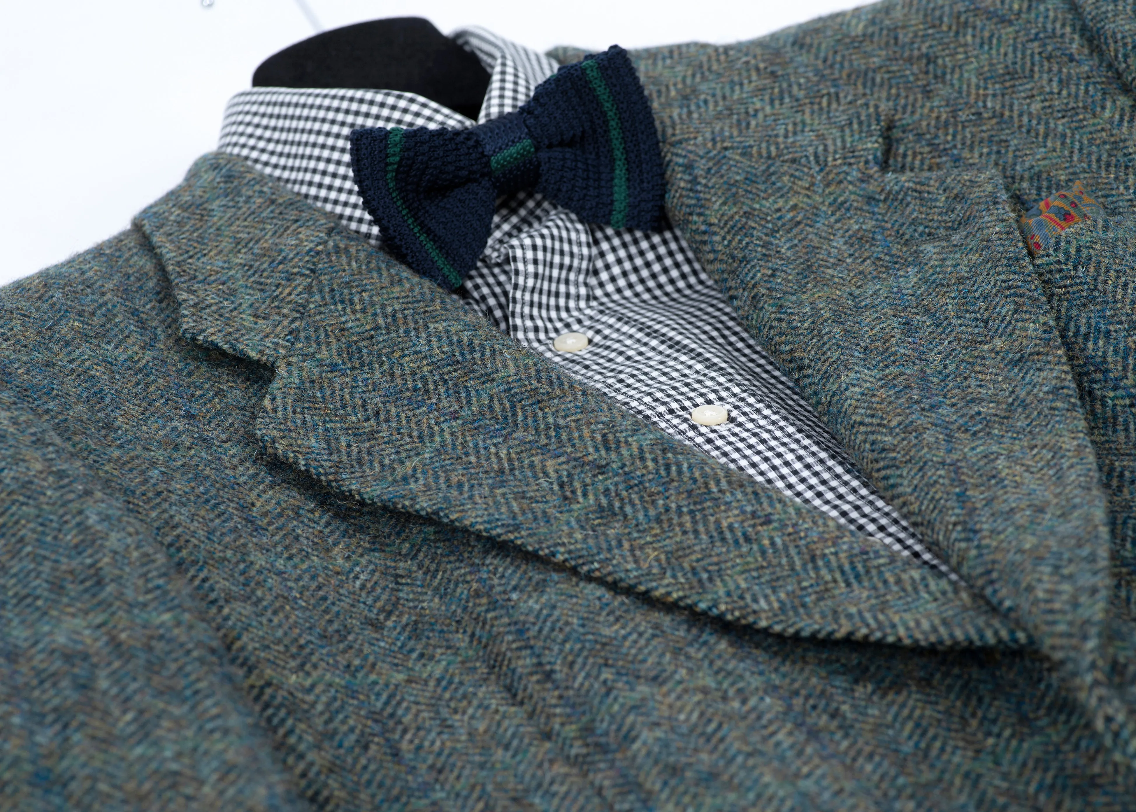 Harris Tweed Plaid Herringbone Green 2 Button Blazer, US 38S, EU 24