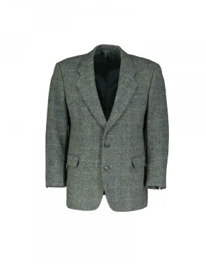 Harris Tweed Plaid Herringbone Green 2 Button Blazer, US 38S, EU 24