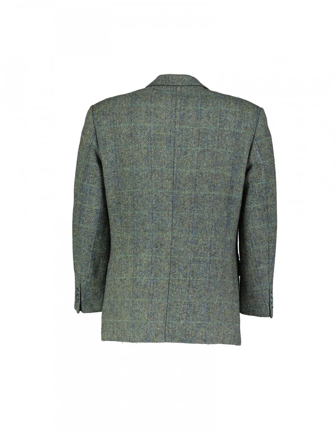 Harris Tweed Plaid Herringbone Green 2 Button Blazer, US 38S, EU 24