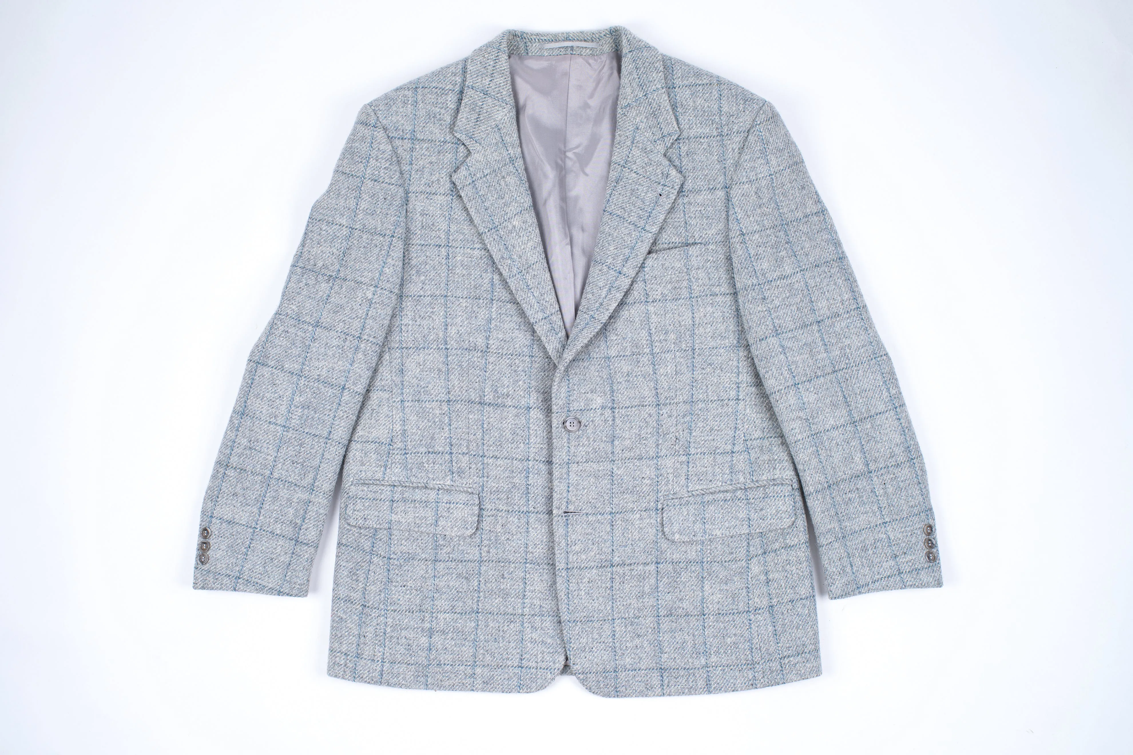 Harris Tweed Windowpane Light Blue Blazer Jacket, US 42R, EU 52