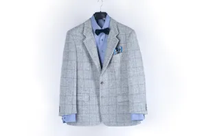 Harris Tweed Windowpane Light Blue Blazer Jacket, US 42R, EU 52