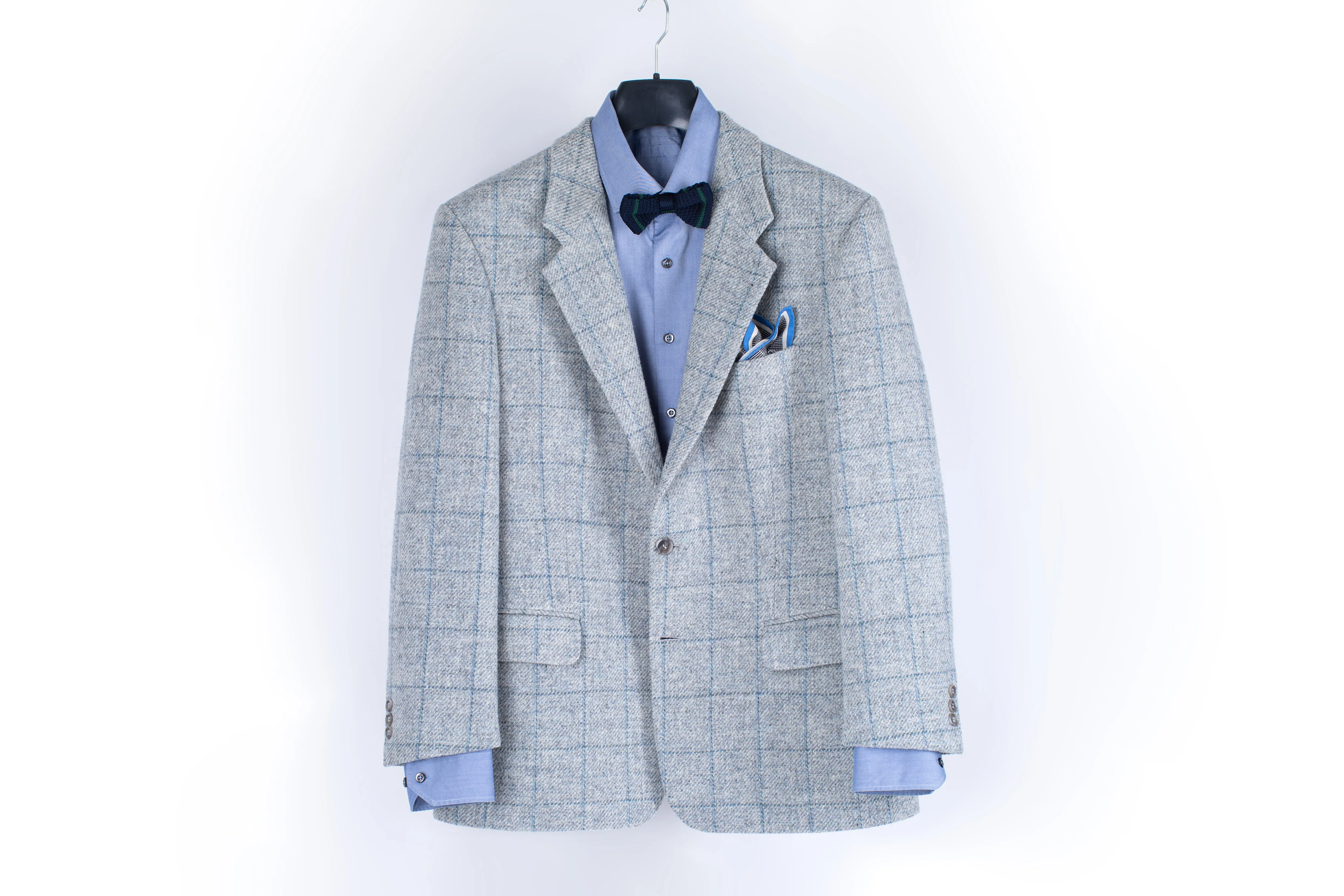 Harris Tweed Windowpane Light Blue Blazer Jacket, US 42R, EU 52