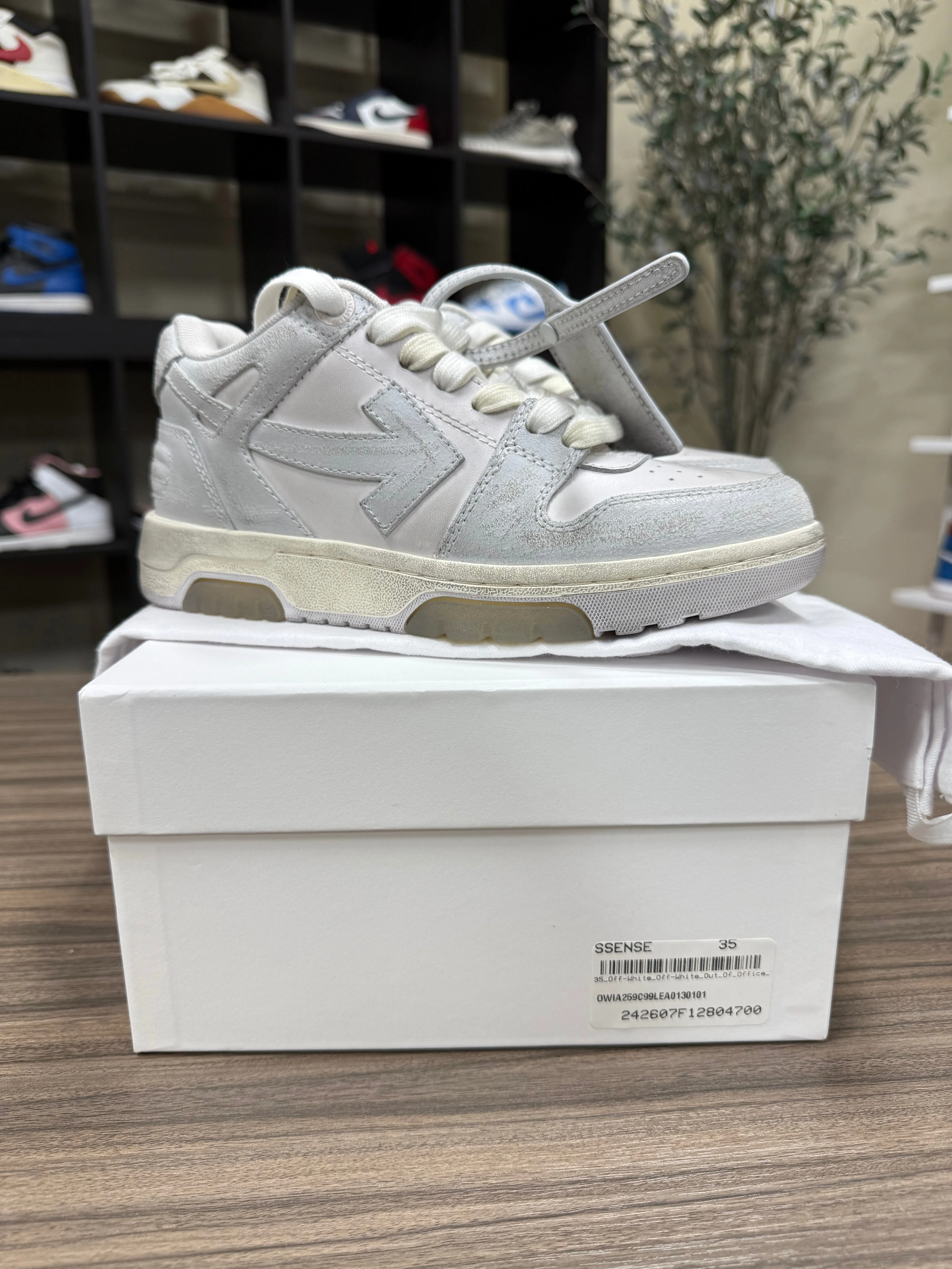OFF-WHITE White Out Of Office Vintage Leather Sneakers Sz 5/5.5W