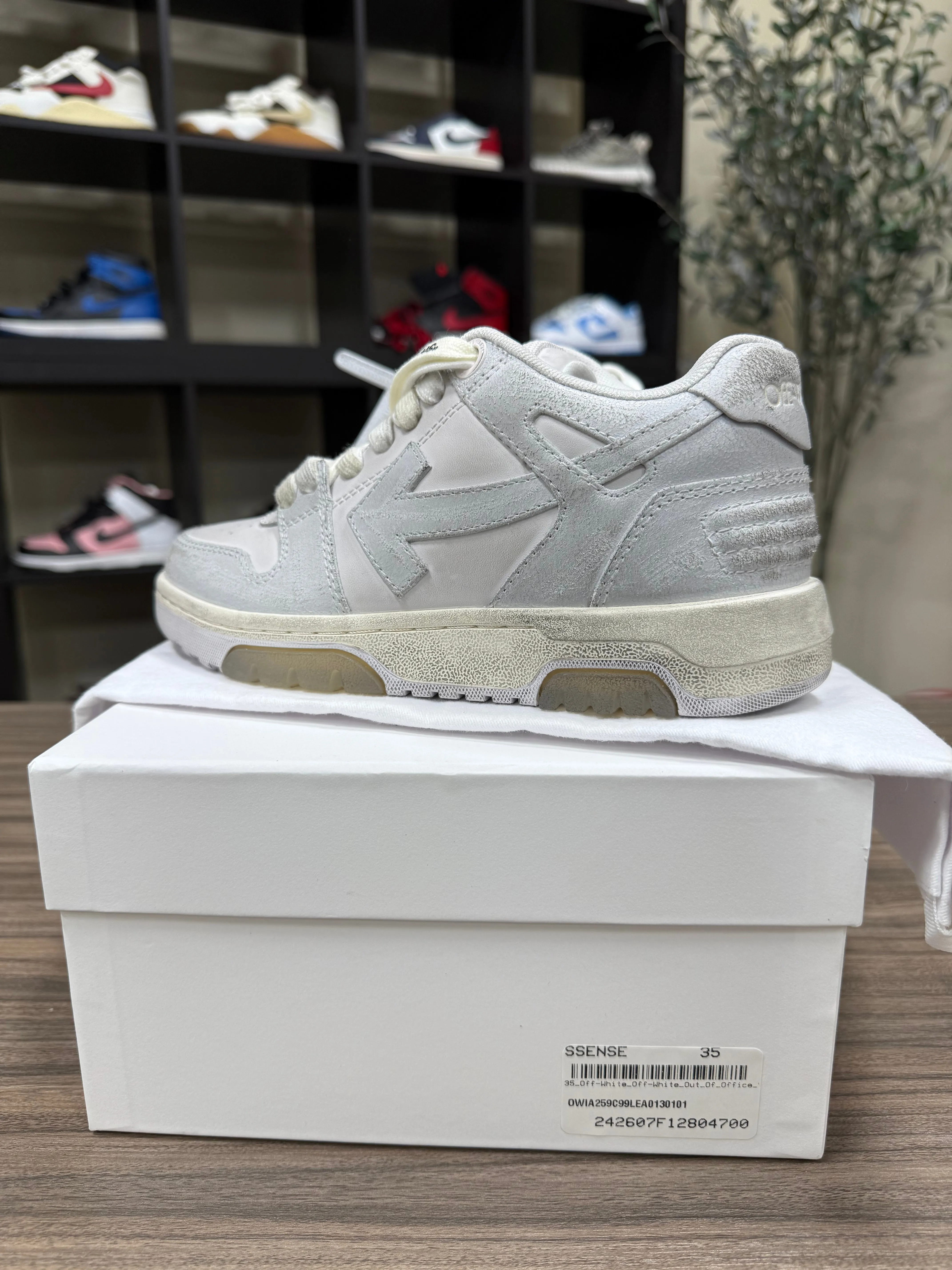 OFF-WHITE White Out Of Office Vintage Leather Sneakers Sz 5/5.5W
