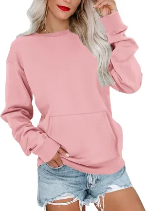 OPOIPIN Women's Fall Long Sleeve Crew Neck Sweatshirt Pullover Top with Pocket