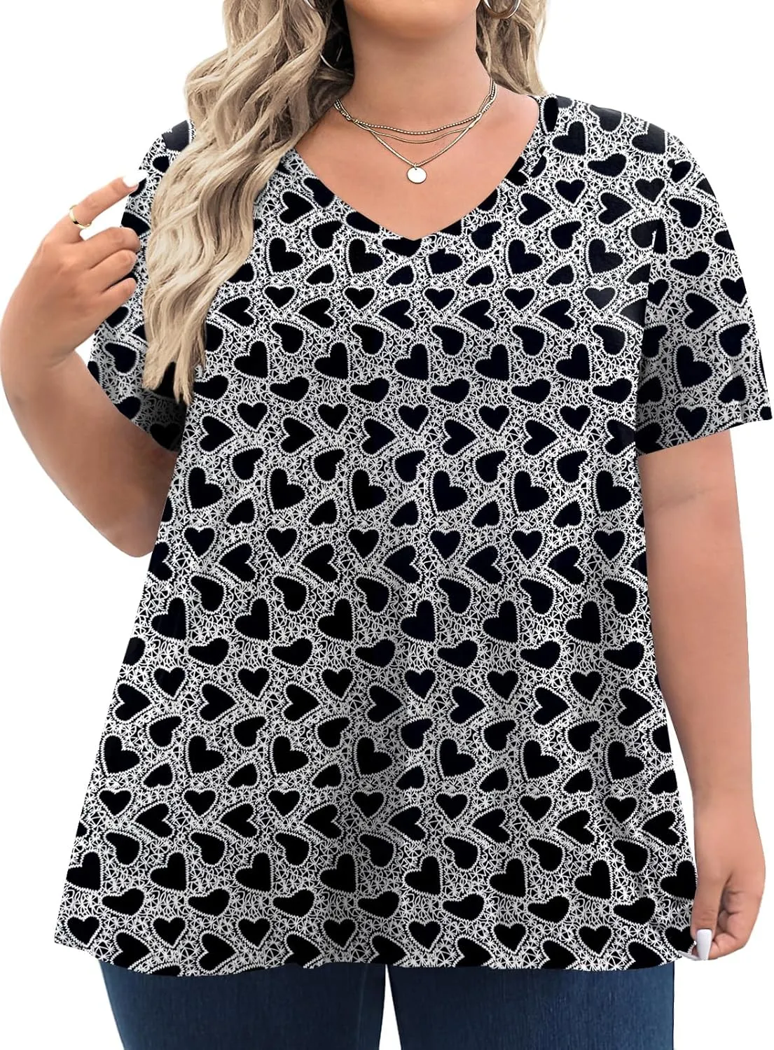 Tencede Womens Plus Size Tops Short Sleeve Tunic Shirts V Neck Summer Floral Loose Fit Blouse XL-5X