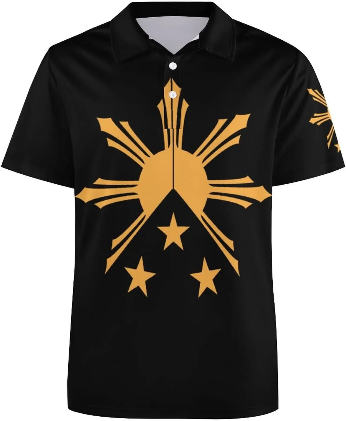 Tribal Philippines Filipino Sun and Stars Flag Men's Polo Shirt Golf Short Sleeve Regular-Fit Button Straight T-Shirt
